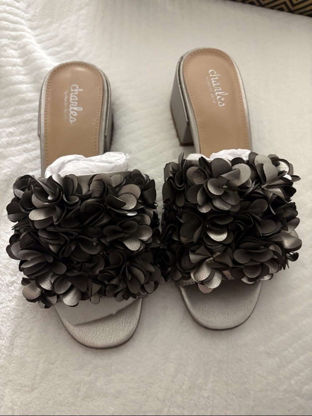 Charlies Silver Floral Cluster Slide Mules